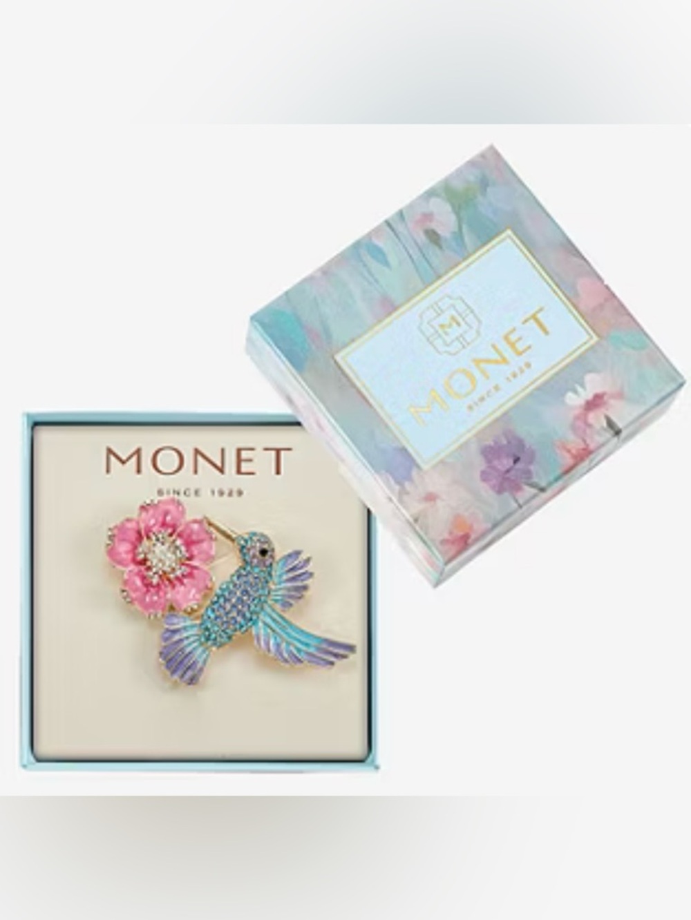MONET Crystal Hummingbird Brooch w/Gift Box